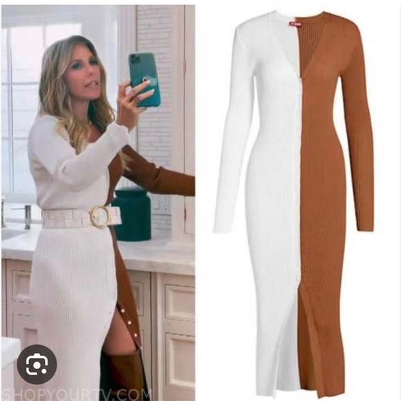 STAUD White and Brown Colorblock Dress used (stained) STAUD White and Brown Colorblock Dress used (stained)